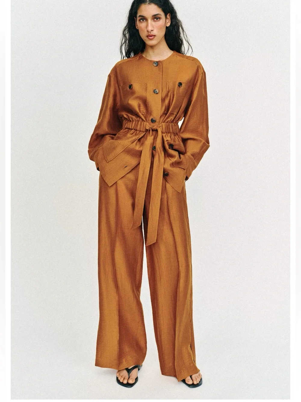 ❗️LAST CHANCE❗️Zara Burnt Orange Wide-Leg Tie-Waist Jumpsuit